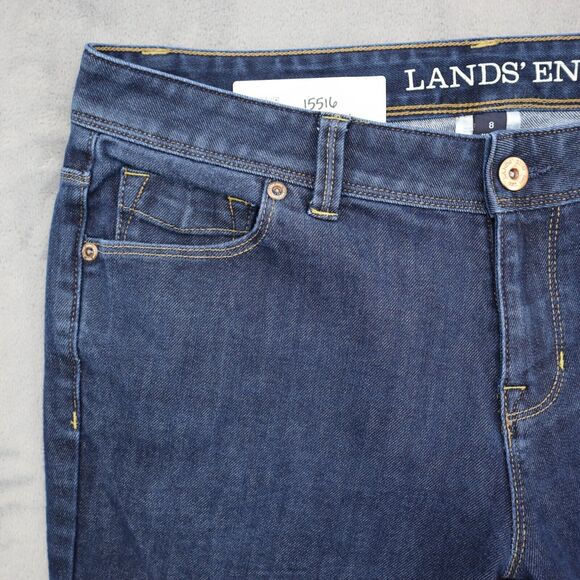 Lands End Pants Womens 8 Blue Straight Dark Wash Mid Rise Denim Button Jeans - Picture 10 of 16